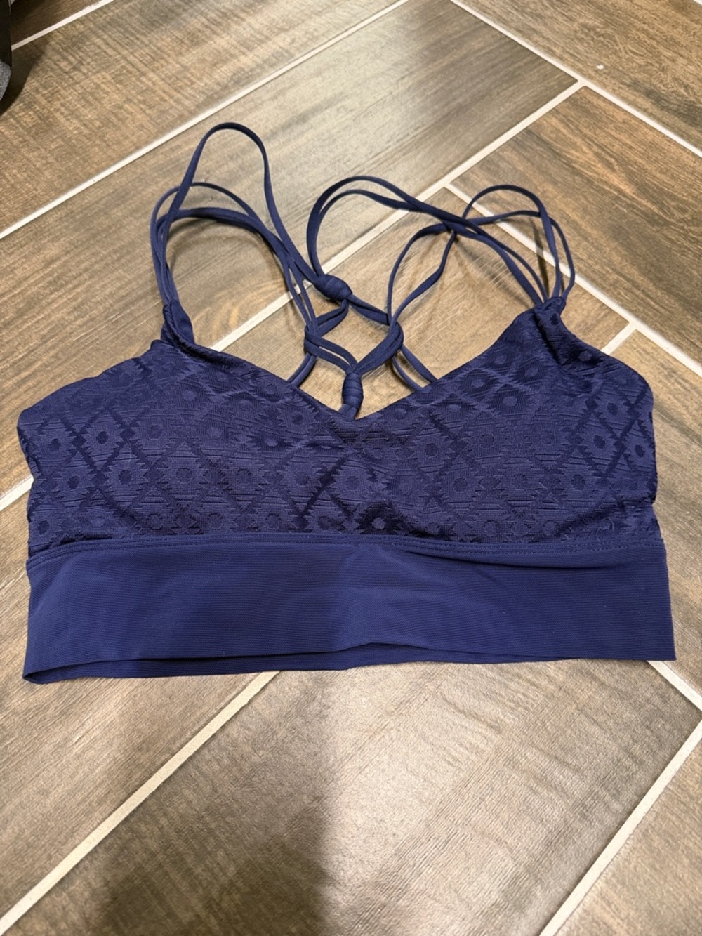 Lorna Jane Navy Lace-Detail Strappy Sports Bralette